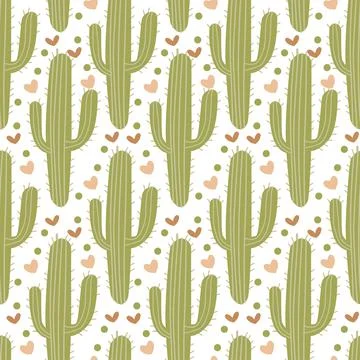Vector seamless pattern with green cute cactus. Stock Illustration