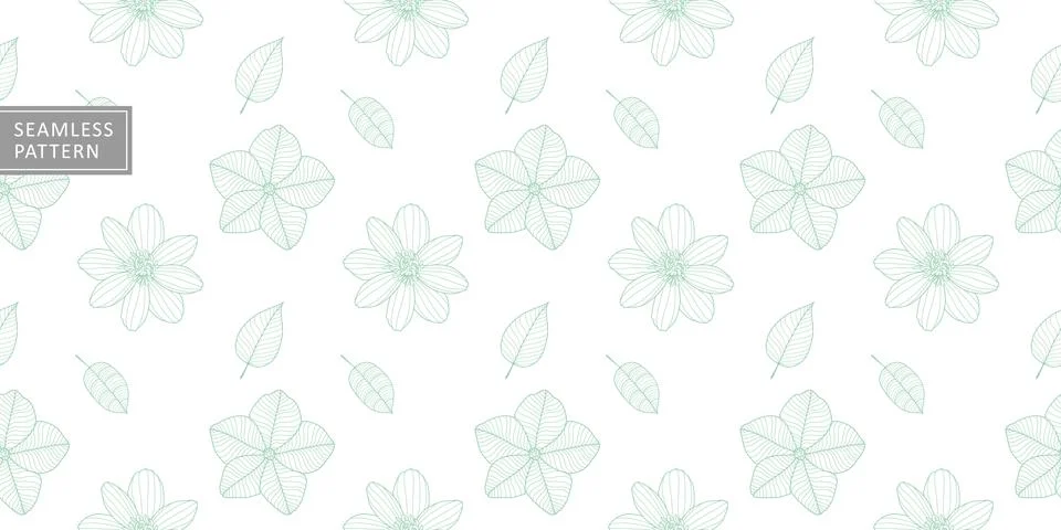 Vector seamless pattern with green flowers and leaves Stock Illustration