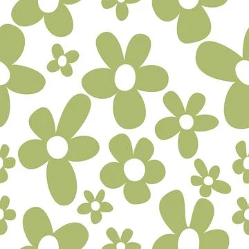 Vector seamless pattern. Green flowers. y2k style. Suitable for textiles, p.. 스톡 일러스트