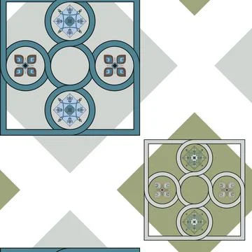 Vector seamless pattern of green geometric elements, stylized plant shapes. Illustrazione stock