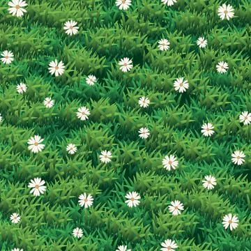 Vector seamless pattern with green grass and flower texture. Stock Illustration