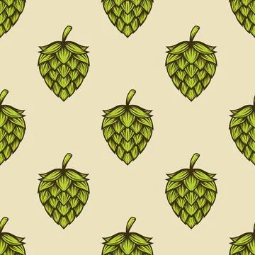 Vector Seamless Pattern with Green Hand Drawn Cartoon Hop. Design Element for Ilustración de archivo