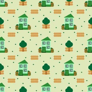 Vector seamless pattern. Green house. Children's design 스톡 일러스트