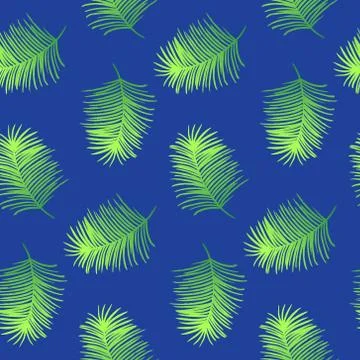 Vector seamless pattern with green leaves. Exotic palm tree, green color Stock Illustration