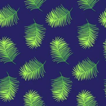Vector seamless pattern with green leaves. Exotic palm tree, green color Stock Illustration