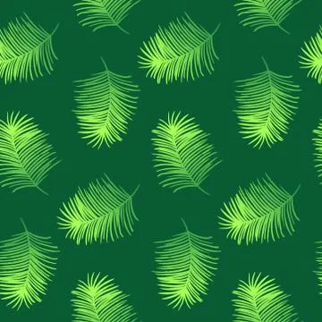Vector seamless pattern with green leaves. Exotic palm tree, green color with Stock Illustration