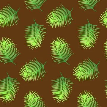 Vector seamless pattern with green leaves. Exotic palm tree, green color with Stock Illustration