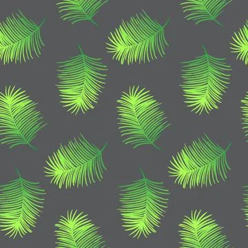 Vector seamless pattern with green leaves. Exotic palm tree, green color with gr Stock Illustration