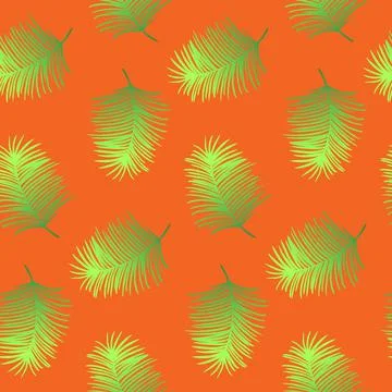 Vector seamless pattern with green leaves. Exotic palm tree, green color with gr Stock Illustration