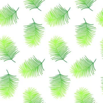 Vector seamless pattern with green leaves. Exotic palm tree, green color with gr Stock Illustration