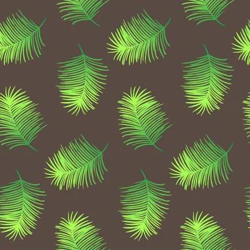 Vector seamless pattern with green leaves. Exotic palm tree, green color with gr Stock Illustration