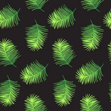 Vector seamless pattern with green leaves. Exotic palm tree, green color with gr Stock Illustration