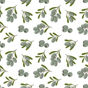 Vector seamless pattern with green olive tree branches. Repeated Flat vector Stock Illustration