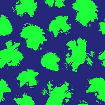 Vector seamless pattern with green rough ink scattered spots on blue backgrou Stock Illustration