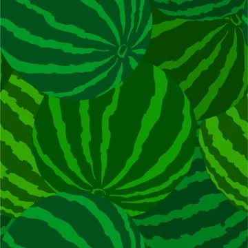 Vector seamless pattern with green stripy watermelons. Colorful hand-drawn re Stock Illustration