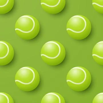 Vector Seamless Pattern with Green Tennis Balls on Green Background. Tennis Ball Illustrazione stock