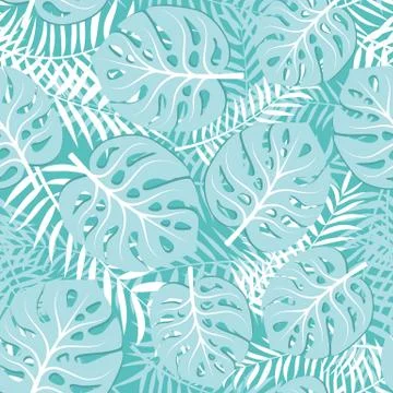 Vector seamless pattern with green tropical leaves Stock Illustration