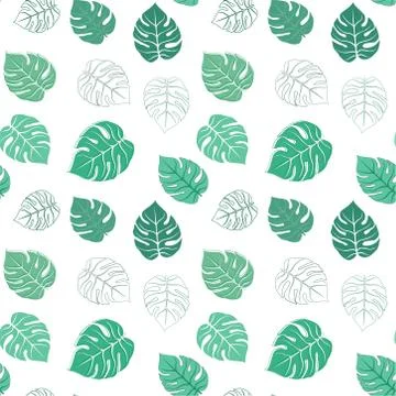 Vector seamless pattern with green tropical leaves Stock Illustration