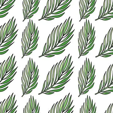 Vector seamless pattern with green tropical leaves, blossom, tree, summertime on Stock Illustration