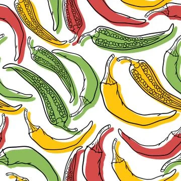 Vector seamless pattern with green, yellow and red peppers Stock Illustration