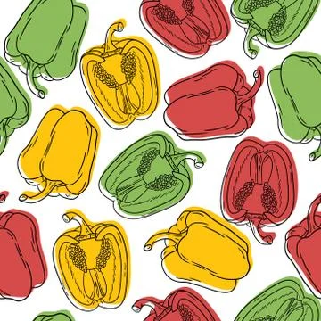 Vector seamless pattern with green, yellow and red peppers Stock Illustration