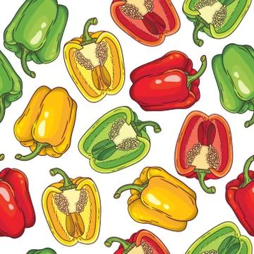 Vector seamless pattern with green, yellow and red peppers Stock Illustration