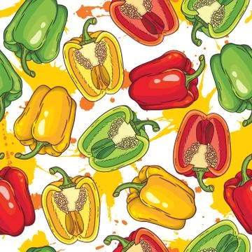 Vector seamless pattern with green, yellow and red peppers Stock Illustration