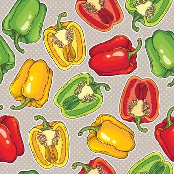 Vector seamless pattern with green, yellow and red peppers Stock Illustration