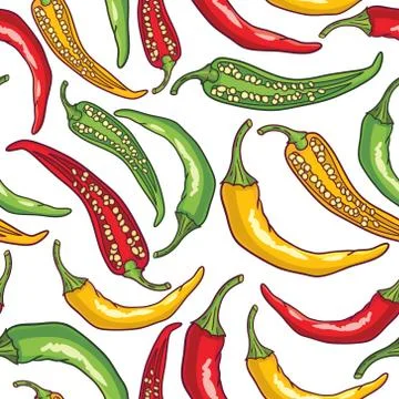 Vector seamless pattern with green, yellow and red peppers Stock Illustration