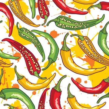 Vector seamless pattern with green, yellow and red peppers Stock Illustration