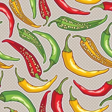 Vector seamless pattern with green, yellow and red peppers Stock Illustration
