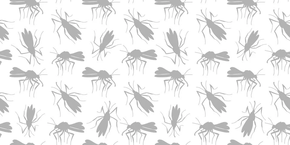 Vector seamless pattern of grey mosquitoes, moths, midges in flat style. Simp Illustrazione stock