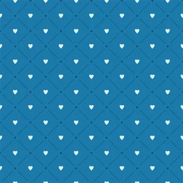 Vector seamless pattern. Grid of hearts. Light symbols on a blue background. Stock Illustration