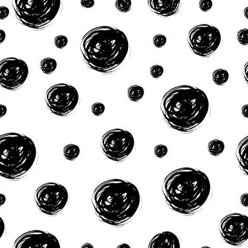 Vector seamless pattern with grunge circles. Hand drawn abstract shapes on wh Stock Illustration