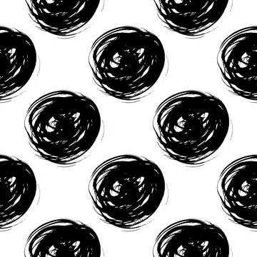 Vector seamless pattern with grunge circles. Hand drawn abstract shapes on wh Stock Illustration