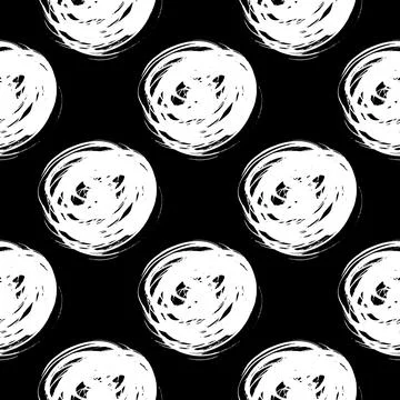 Vector seamless pattern with grunge circles. Hand drawn abstract shapes on bl Stock Illustration