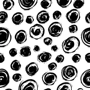 Vector seamless pattern with grunge circles. Hand drawn abstract shapes on wh Stock Illustration
