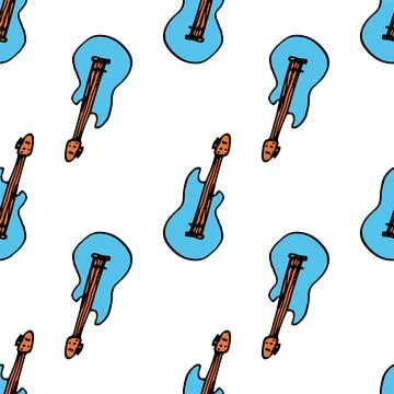 Vector seamless pattern of guitar blue color. a pattern of hand-drawn guitar Stock Illustration