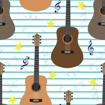 Vector seamless pattern with guitars and stars Illustrazione stock