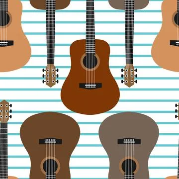 Vector seamless pattern with guitars and stars Illustrazione stock