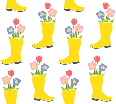 Vector seamless pattern of gumboot with flower Stock Illustration