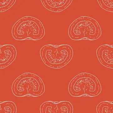 Vector seamless pattern of half a tomato. a pattern from a part of a tomato, a Stock Illustration