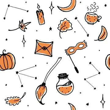 Vector seamless pattern halloween autumn magic Stock Illustration