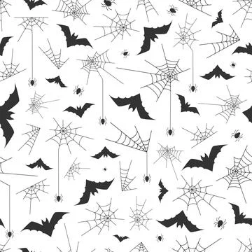 Vector seamless pattern for Halloween. Black images of a spider, web, and bat Illustrazione stock