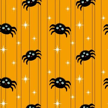 Vector seamless pattern for Halloween cute. Spider, lines, starss on Hallowee 스톡 일러스트
