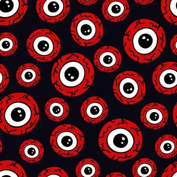 Vector seamless pattern with halloween eye on dark background. Hand-drawn car Stock Illustration