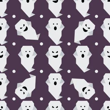 Vector seamless pattern Halloween ghost origami Illustrazione stock