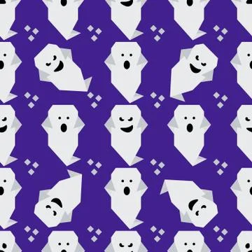 Vector seamless pattern Halloween ghost origami Illustrazione stock