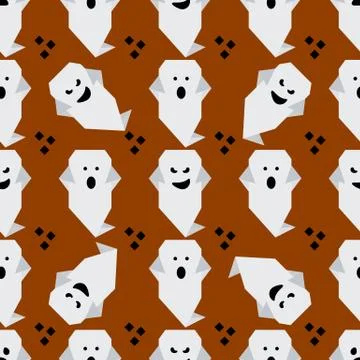 Vector seamless pattern Halloween ghost origami Illustrazione stock