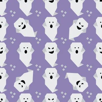 Vector seamless pattern Halloween ghost origami Illustrazione stock